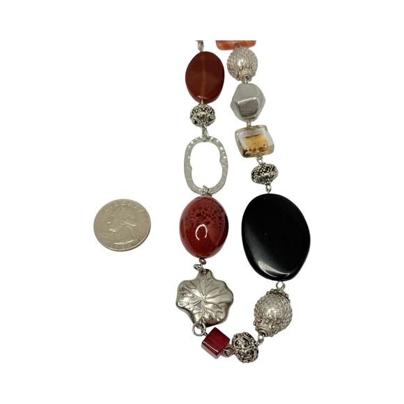 Glass Beaded Long Necklace 33" Silver Tone Boho Chic Bohemian - Picture 9 of 9